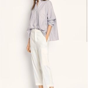 Vince Ivory Cream VAN Cargo Linen Pants Size Medium Lagenlook Bohemian Pant